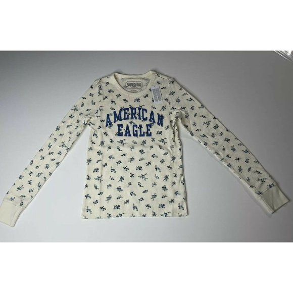 New American Eagle Size XS Logo Pretty Floral Waffle Knit Long Sleeve Thermal XS - Picture 2 of 8